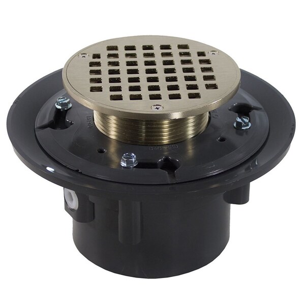 Jones Stephens 3in. x 4in. Heavy Duty PVC Drain Base with 4in. Metal Spud and 5in. Nickel Bronze Strainer D49197 - main